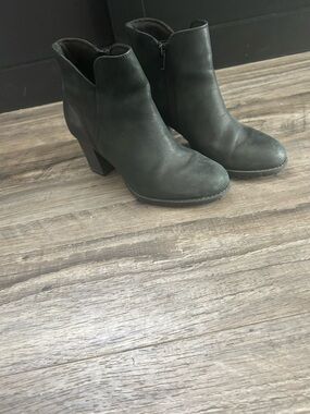 Clarks Black Suede Ankle Booties with Block Heel